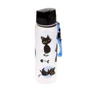 Nerozbitná plastová fľaša s viečkom 600 ml – Lucky the Black Cat (mačka)-1