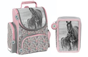 Školský set Kone šedo-ružový s aktovkou-1