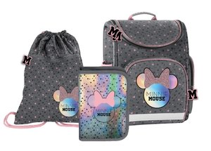 Školský set Minnie mouse šedo-ružový, 3dielny s aktovkou-1