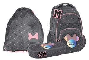 Školský set Minnie Mouse šedo-ružový, 3dielny s batohom-1