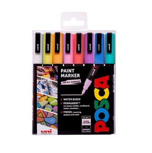 Súprava akrylových popisovačov PC-3M Posca, 8 ks, 0,9-1,3 mm, mix pastelových farieb-1