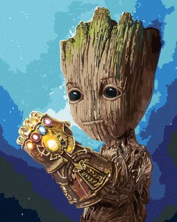 Maľovanie podľa čísel Groot s rukavicou nekonečna-1