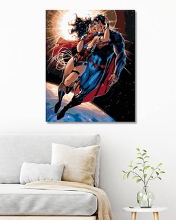 Maľovanie podľa čísel Wonder woman a Superman letí-2