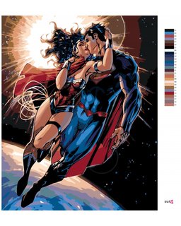 Maľovanie podľa čísel Wonder woman a Superman letí-3