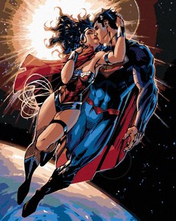 Maľovanie podľa čísel Wonder woman a Superman letí-1