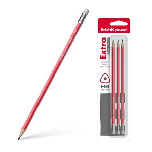 Ceruzky Extra HB, 3 ks, trojhranné, s gumou-1