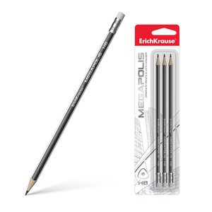 Trojhranná ceruzka s gumou Megapolis HB, 3 ks-1